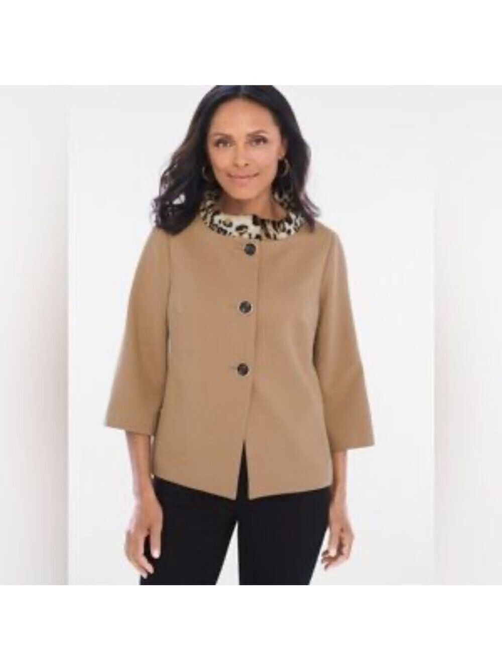 Chico's Camel Faux Fur Collar Button Front Jacket XL